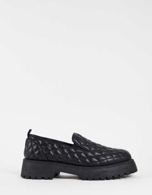 ASOS DESIGN Wattierte Loafer aus Kunstleder mit dicker Sohle in Schwarz ASOS