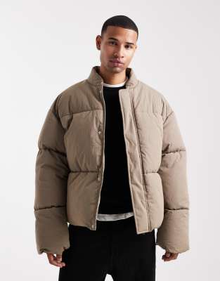 Wattierte Oversize-Jacke in Stein-Grün Grün S