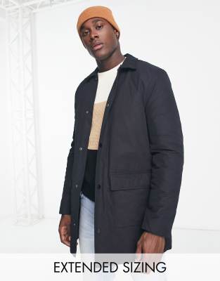 asos design -  – Wattierter Trenchcoat mit Steppfutter in Schwarz