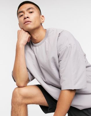ASOS DESIGN – Wattiertes Oversize-T-Shirt in Grau