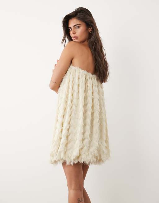 ASOS DESIGN wave textured bubble sweetheart neck mini dress in stone, 2 of 4