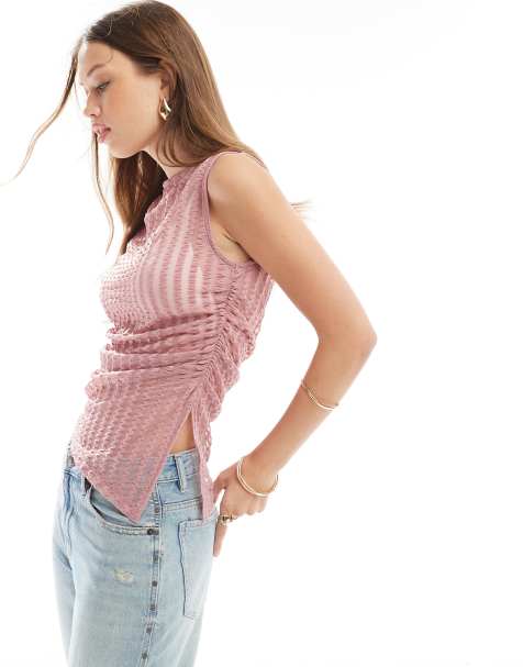 ASOS DESIGN  wavey texture asymmetric top in pink - view 1