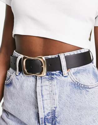 Asos Design Curve Wavy Buckle Belt In Black