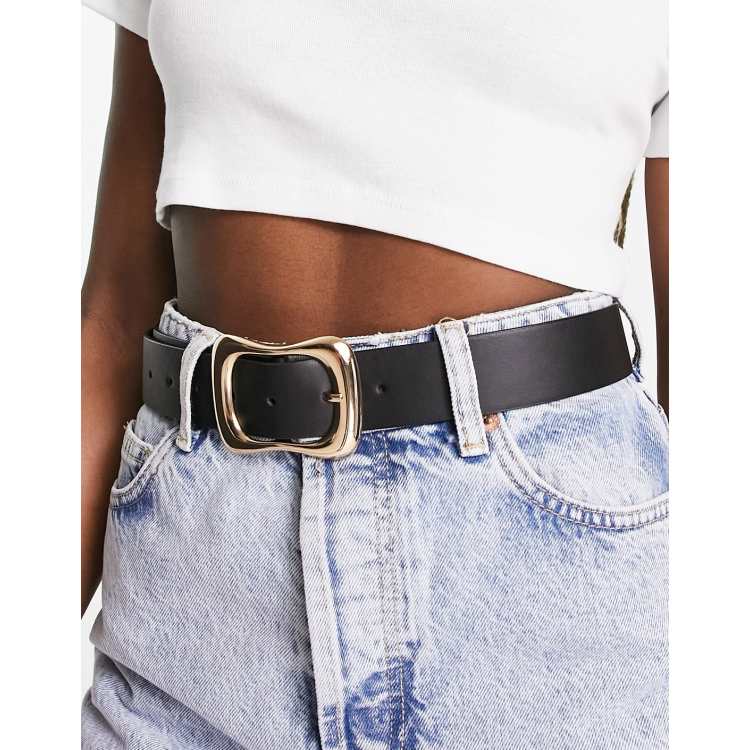 ASOS DESIGN wavy buckle belt in black