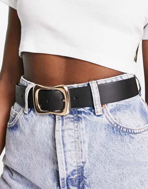 ASOS DESIGN wide waist belt with oval gold buckle