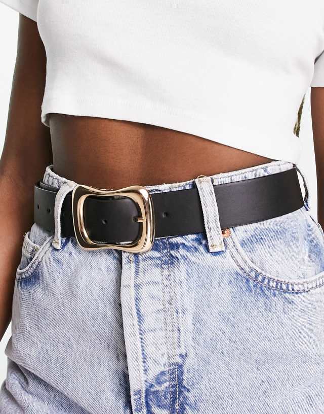 ASOS DESIGN wavy buckle belt in black