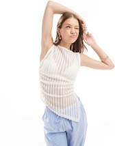 ASOS DESIGN knit slash neck top in black stripe - part of a set