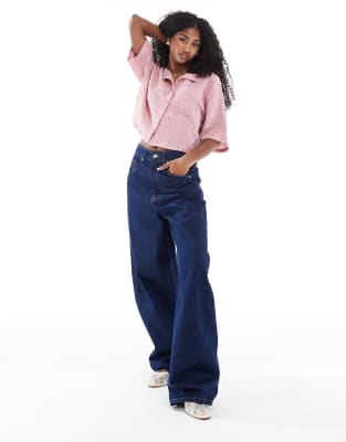Asos Design Wavy Texture Boxy Half Sleeve Textured Shirt In Pink