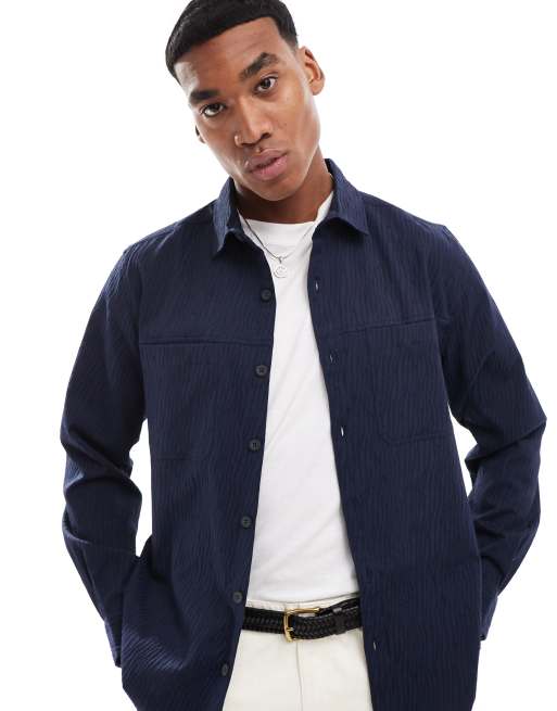 FhyzicsShops DESIGN wavy textured overshirt in navy