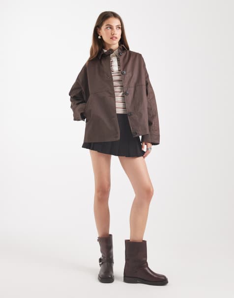 ASOS DESIGN wax harrington jacket in chocolate - view 1