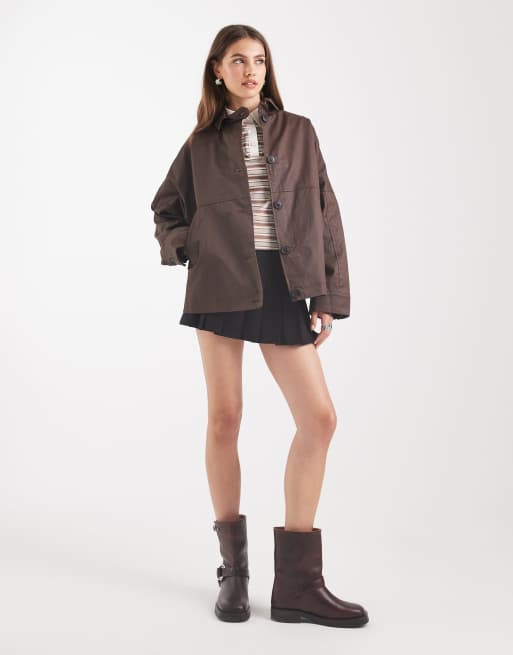 ASOS DESIGN wax harrington jacket in chocolate