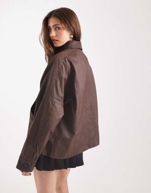 ASOS DESIGN wax harrington jacket in chocolate
