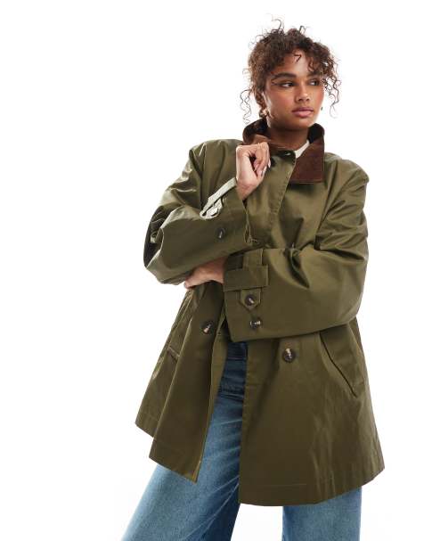 ASOS DESIGN wax trench coat with quilt lining in olive - view 1
