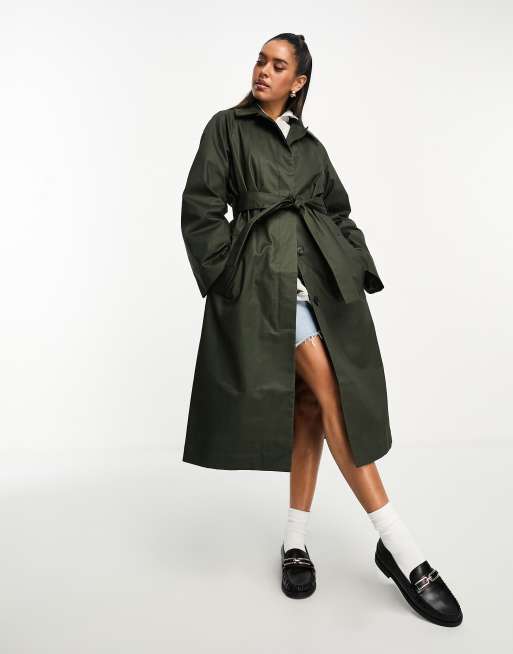 NA-KD oversized dropped shoulder trench coat in khaki