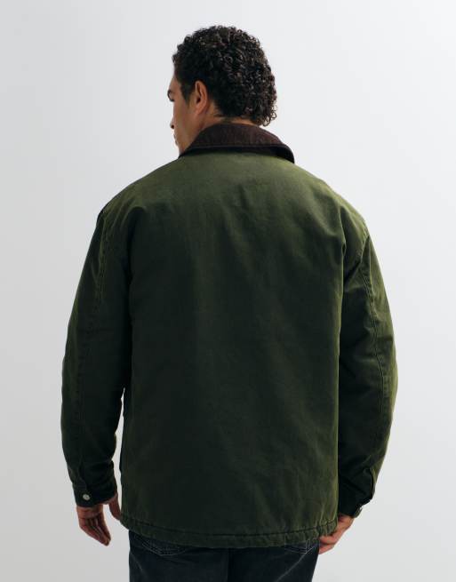 ASOS DESIGN waxed field jacket with contrast collar in green, 4 of 5