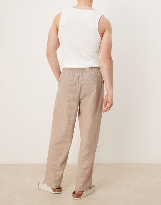 ASOS DESIGN – Wciągane beżowe spodnie w białe paski o prostym kroju, 3 z 5