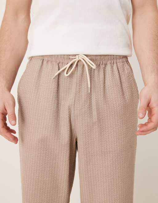 ASOS DESIGN – Wciągane beżowe spodnie w białe paski o prostym kroju, 4 z 5