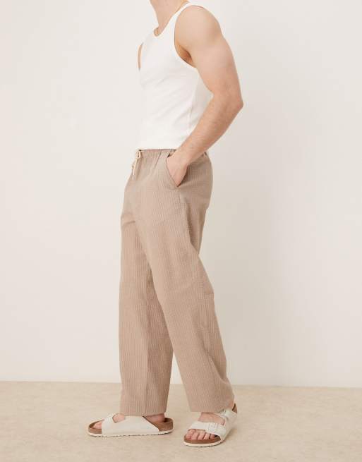 ASOS DESIGN – Wciągane beżowe spodnie w białe paski o prostym kroju, 5 z 5