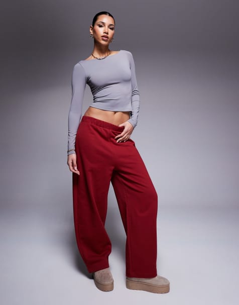 ASOS DESIGN – Wciągane bordowe joggersy z baryłkowymi nogawkami - view 1