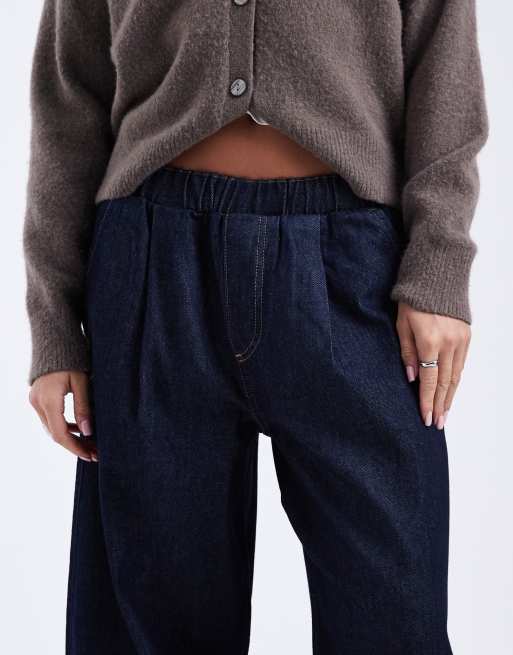 ASOS DESIGN – Wciągane ciemnoniebieskie jeansy z baryłkowymi nogawkami, 5 z 5