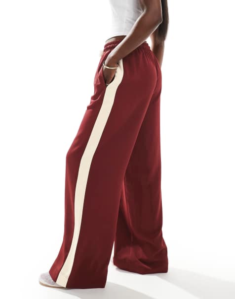 ASOS DESIGN pull on trousers with contrast panel in dark cherry