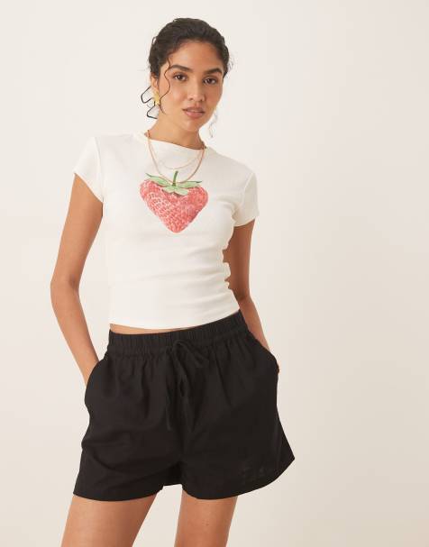 ASOS DESIGN linen look pull on shorts in black