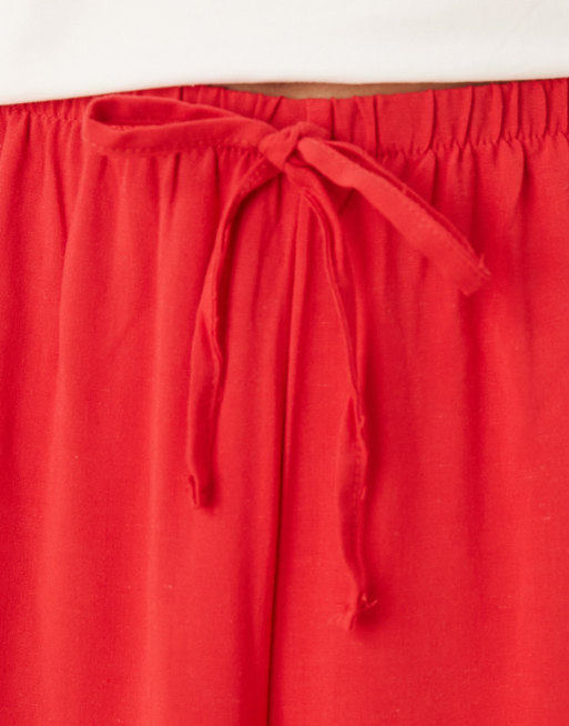 ASOS DESIGN – Wciągane czerwone spodnie z mieszanki lnianej, 4 z 5