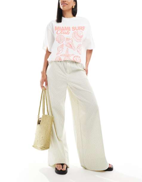 ASOS DESIGN pull on boxer trouser in buttermilk stripe