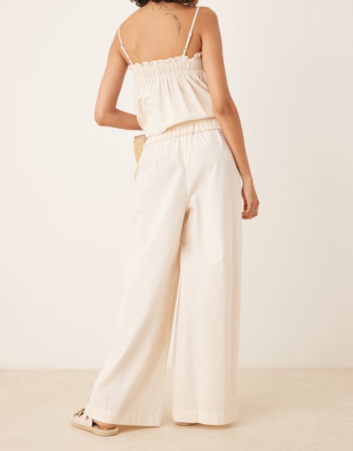 ASOS DESIGN – Wciągane kremowe spodnie z marszczoną talią, część zestawu, 3 z 4