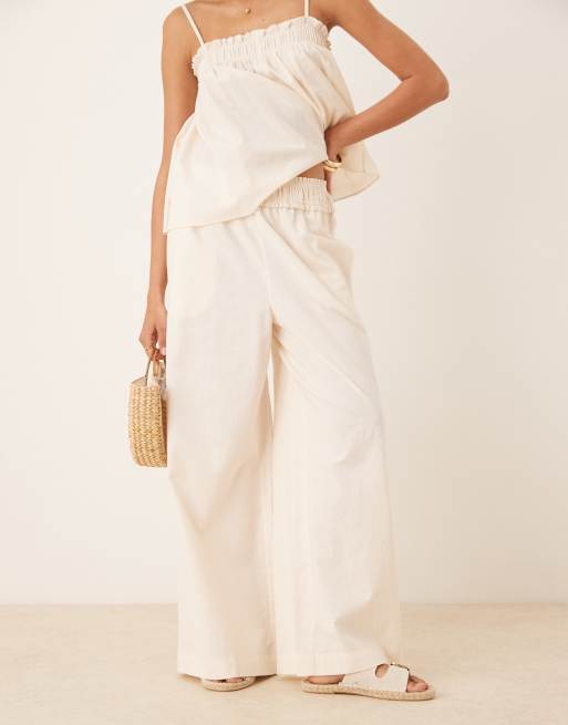 ASOS DESIGN – Wciągane kremowe spodnie z marszczoną talią, część zestawu, 4 z 4