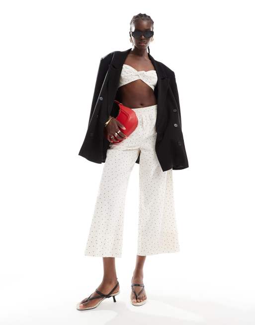 ASOS DESIGN – Wciągane popelinowe spodnie z krótszymi nogawkami w kropki, część zestawu