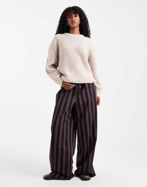 ASOS DESIGN – Wciągane spodnie z szerokimi nogawkami w paski - view 1