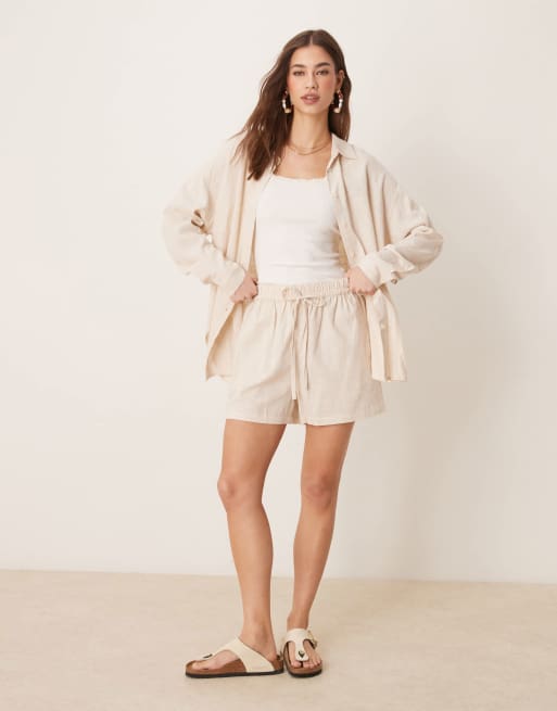 ASOS DESIGN – Wciągane szarobeżowe szorty z materiału o wyglądzie lnu, część zestawu