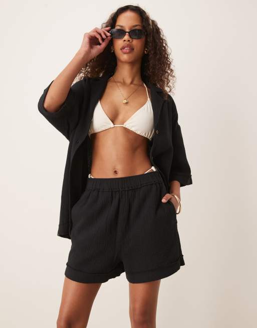 ASOS DESIGN – Wciągane szorty z surowo wykończonym dołem z muślinu w czarnym kolorze, część zestawu