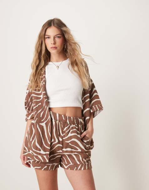 ASOS DESIGN cheesecloth pull on shorts with raw edge detail co-ord in zebra print