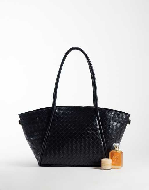 ASOS DESIGN weave belted tote bag in black, 2 of 4