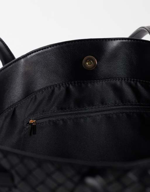ASOS DESIGN weave belted tote bag in black, 3 of 4
