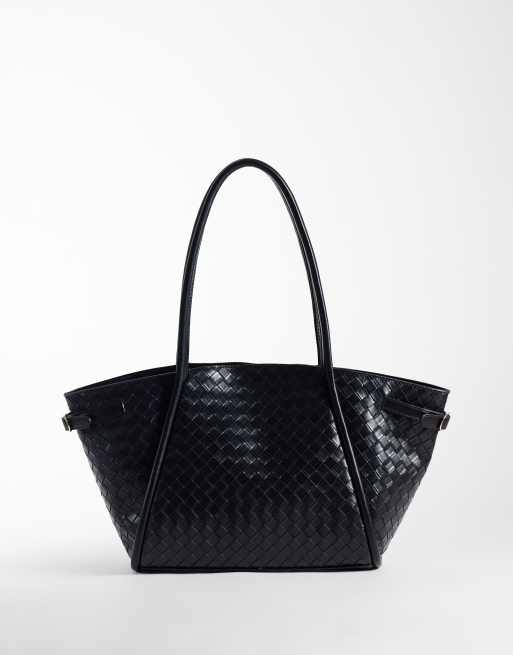 ASOS DESIGN weave belted tote bag in black, 4 of 4