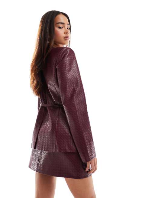 ASOS DESIGN weave detail belted blazer in dark cherry (part of a set ...