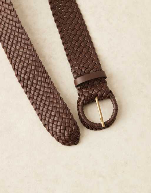ASOS DESIGN weave detail waist and hip jeans belt in chocolate, 2 of 3