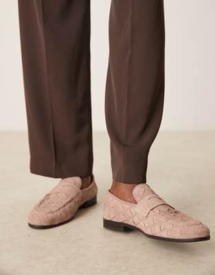 weave loafers in pink suede