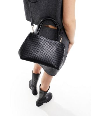 ASOS DESIGN weave mini tote bag with detatchable crossbody strap in black