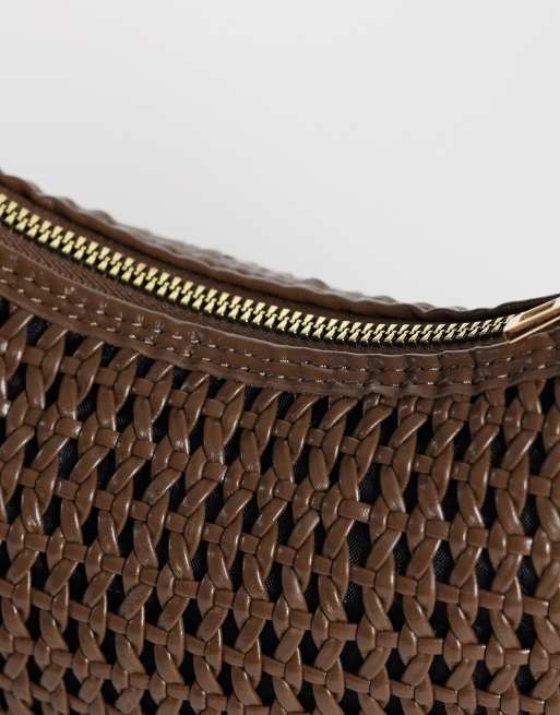 ASOS DESIGN weave shoulder bag with knot detail skinny strap in chocolate, 3 of 4