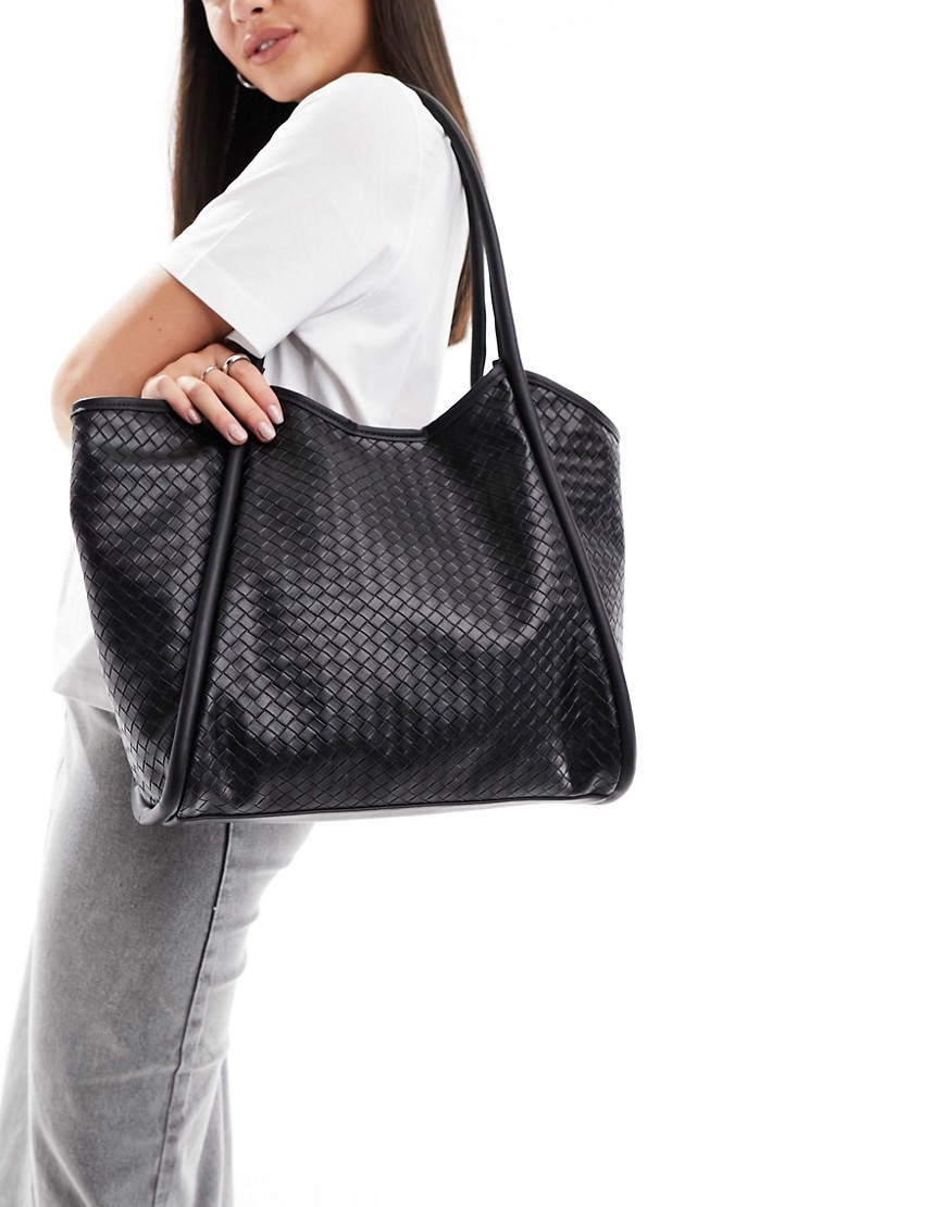 Shop Asos Design Weave Tubular Tote Bag In Black