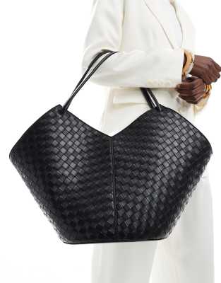 ASOS DESIGN weave tubular tote bag in black