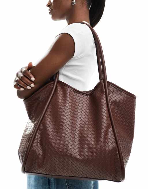 ASOS DESIGN weave tubular tote bag in chocolate brown ASOS