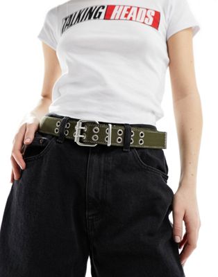 ASOS DESIGN webbed waist and hip jeans belt in khaki