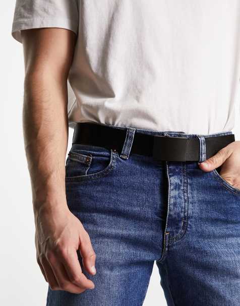 ASOS DESIGN smart leather belt with matte black buckle in black