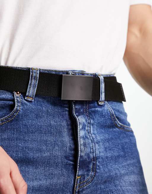 ASOS Design Webbing Belt with Matte Black Buckle in Black