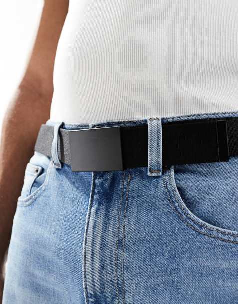 ASOS DESIGN webbing belt with matte black buckle in black - view 1
